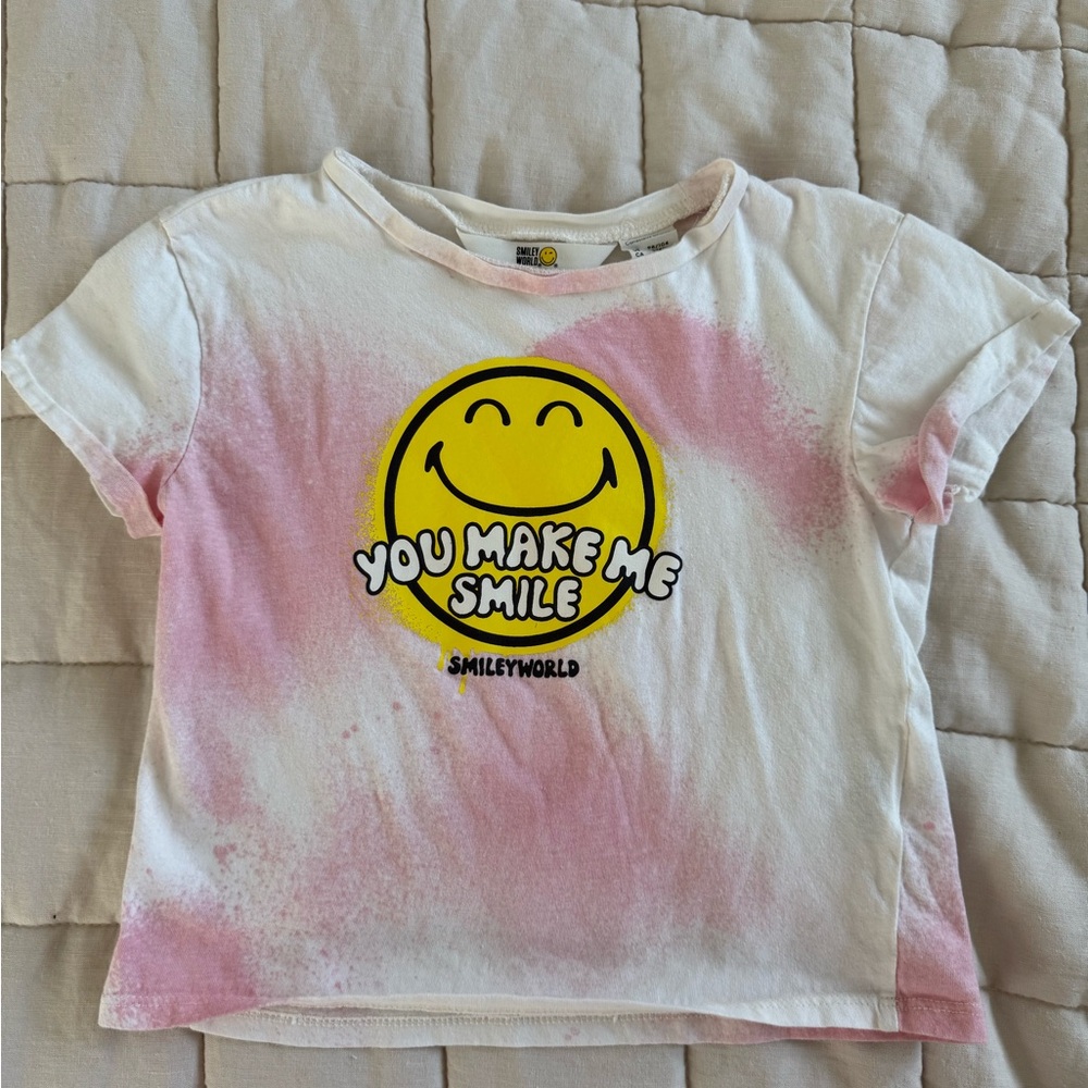 H&M x Smiley World Toddler Tshirt, pink, white, yellow, size 3-4T